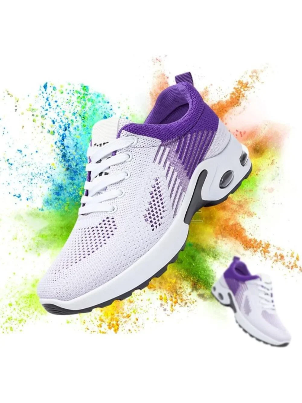 Women's White Purple Lightweight Air Cushion Mesh Breathable Casual Sneakers